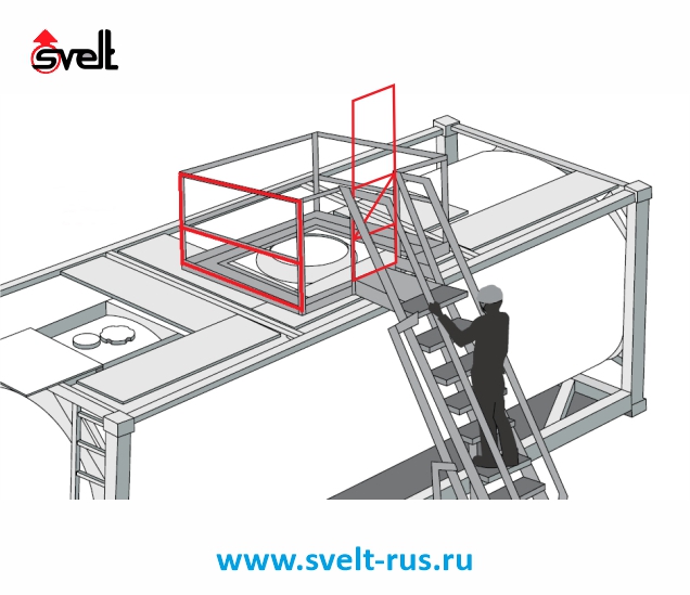 Защитная клетка 150x150x90 см + входная дверь 180 см для лестниц с платформой для цистерн Svelt